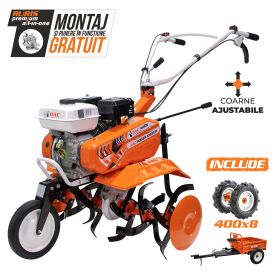 Motosapa DAC 7000 K PILOT+ roti cauciuc 4.00-8 + Remorca RURIS 450S 7CP