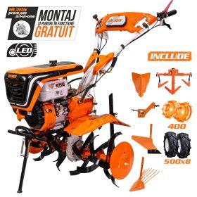 Motosapatoare RURIS 732ACC + roti cauciuc 5.00-8+rarita+plug+adaptor+dispozitiv scos cartofi+roti metalice 400 fara manicot+cultivator 8.5 CP
