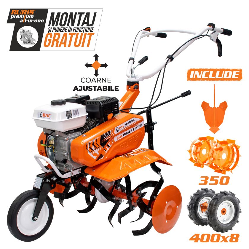 Motosapa DAC 7000 ACC 1 roti cauciuc 4.00-8+rarita ajustabila+roti metalice 350 fara manicot 7CP