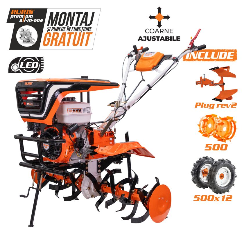 Motosapatoare RURIS 913ACC + roti cauciuc 5.00-12+plug reversibil rev2+roti metalice 500 13 CP