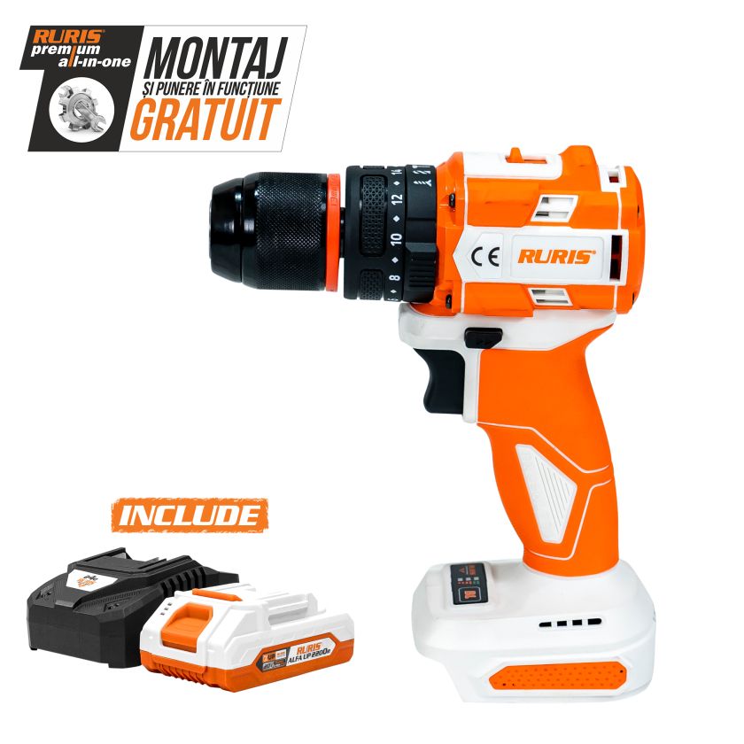 Masina de gaurit/insurubat cu percutie pe acumulator RURIS RMX 1360 power alfa up {contine acumulator+incarcator}